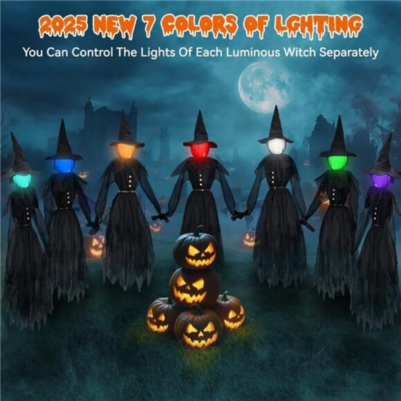 Halloween Decorations Outdoor, 4.9 FT Set of 3 Witches Holding Hands - Picture 6 of 8